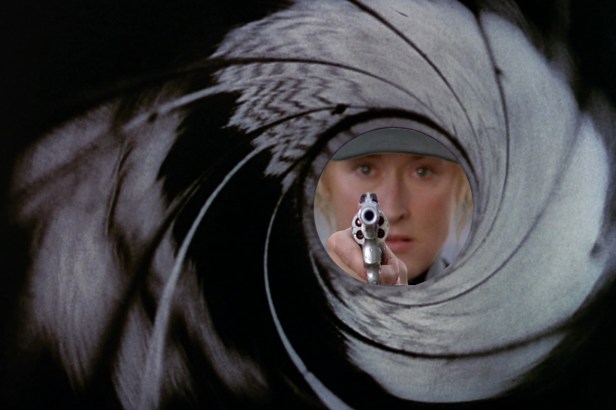 meryl streep with gun as james bond